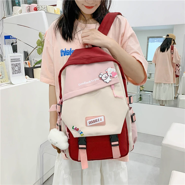 Korean version trend color schoolbag college wind students backpack school book bag girls