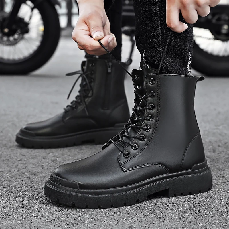 Adit Wholesale Men Luxury Fashion Leather Front New Boots Outdoor Black Warm Winter Boots