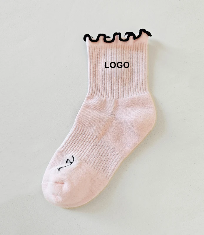 Hot Sale Comfortable Cotton Crew Casual Custom Womens Pink Girls Ruffle Socks