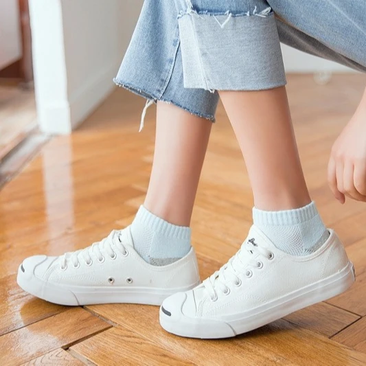 Хлопковые летние милые однотонные женские носки, короткие носки, тонкие Чулочные изделия