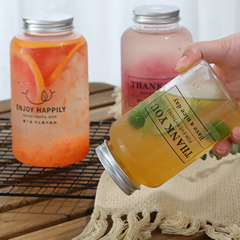 MAYSURE Empty PLA Portable Transparent Juice Bottles Round PET Milk Tea Containers with  Aluminum Caps