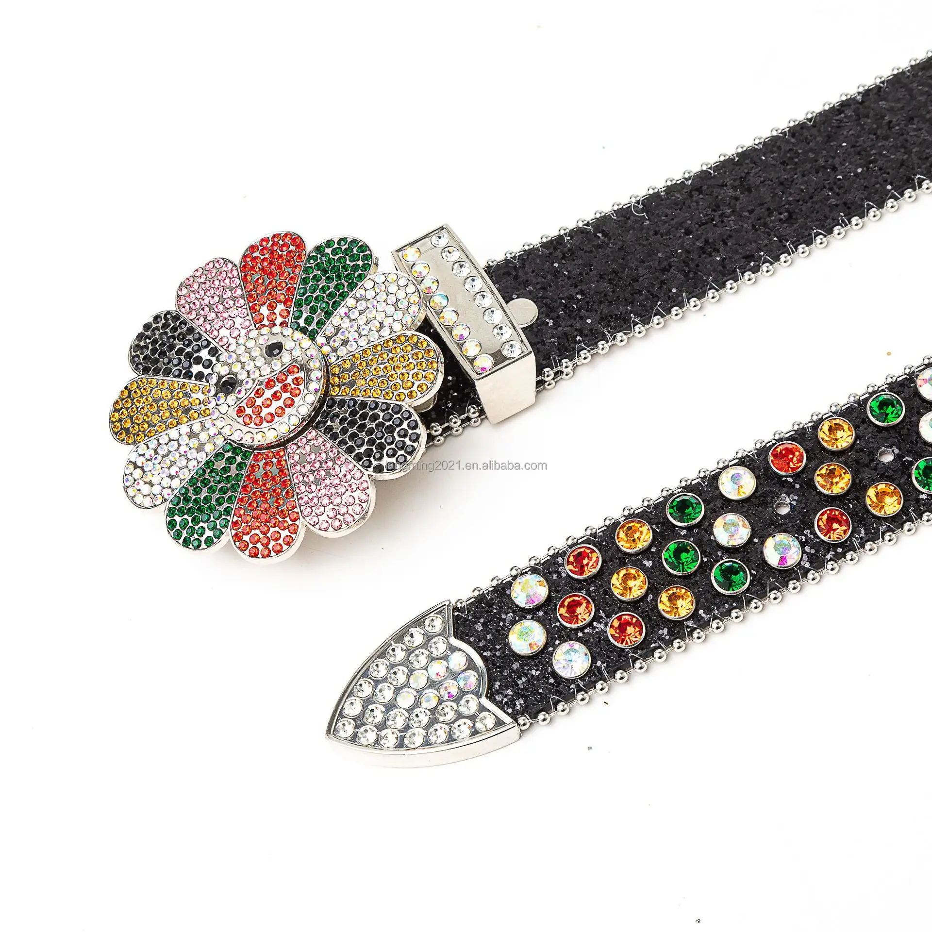 Customized Western Bling Bling Hip-hop Rhinestone Belt Men Women Cowboy Crystal Studded Leather Jean Belt Diamond belt BB Simon