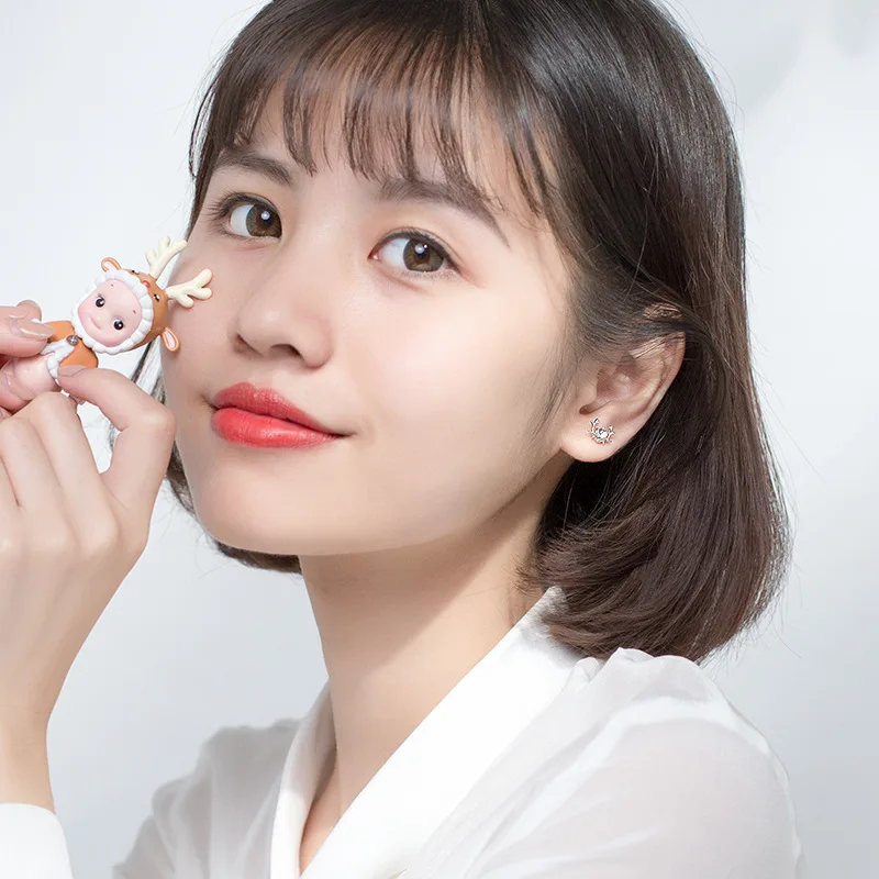 Fine Jewelry Christmas Elk Pattern Synthetic Moonstone Small Antlers 925 Silver Stud Earrings For Women