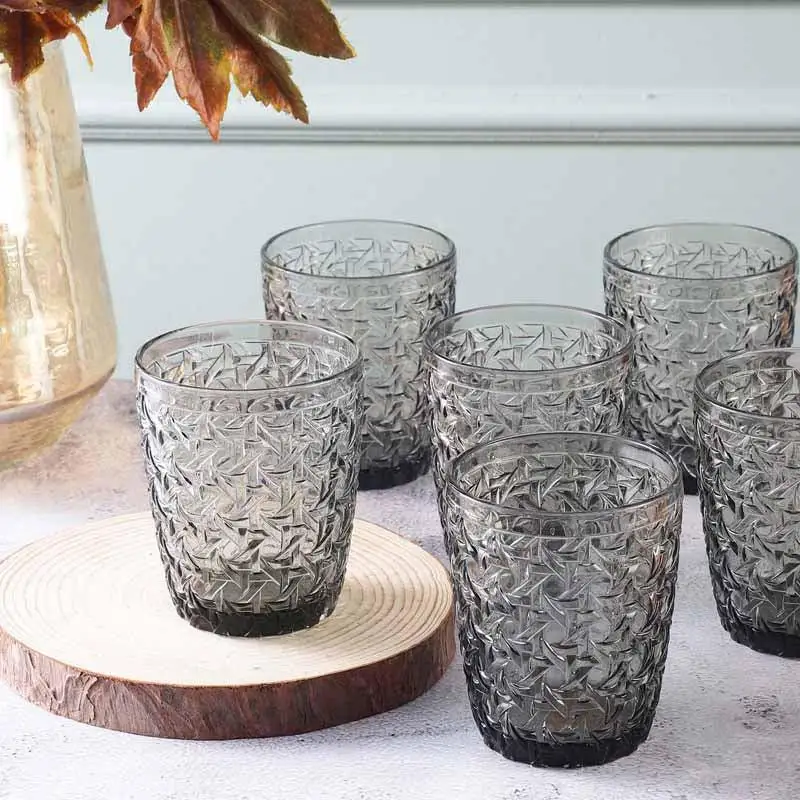 Embossed Palace Style Thickened Smoke Gray 300 ml 10 oz Juice Glass Cup Soda Lime Glass Stemless Drinkware