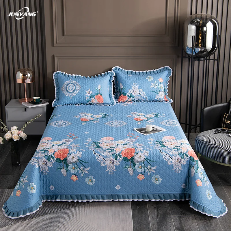 Factory wholesale custom soft skin friendly beautiful big size pure cotton quilted lace bed linen top sheet for bed