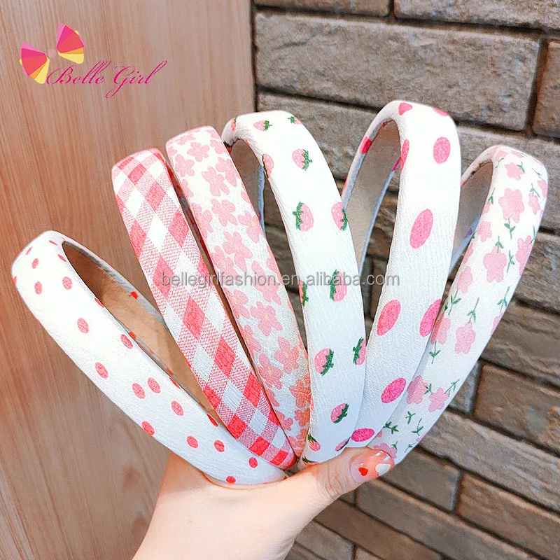 BELLEGIRL factory cheap price hot sale wide head band makeup headdress girls lovely cute padded pink strawberry bath headband