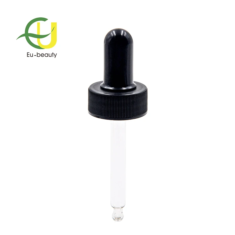 28/400 black plastic glass dropper with glass pipette and rubber bulb caps