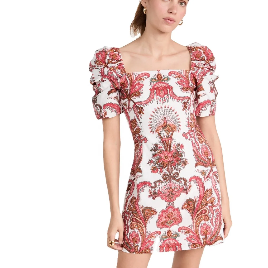 Short Sleeve Custom Mini dress woman lady elegant casual Printed floral dress