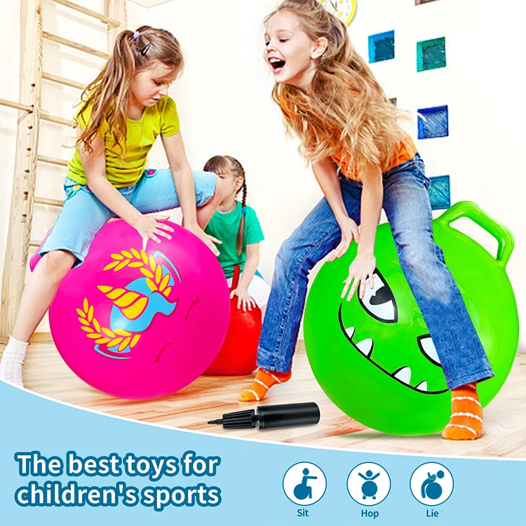 High Quality Kids Outdoor Toys 3P Inflatable Handle Bouncy Jumping Ball, Wholesale PVC Plastic Unisex Bouncing Ball