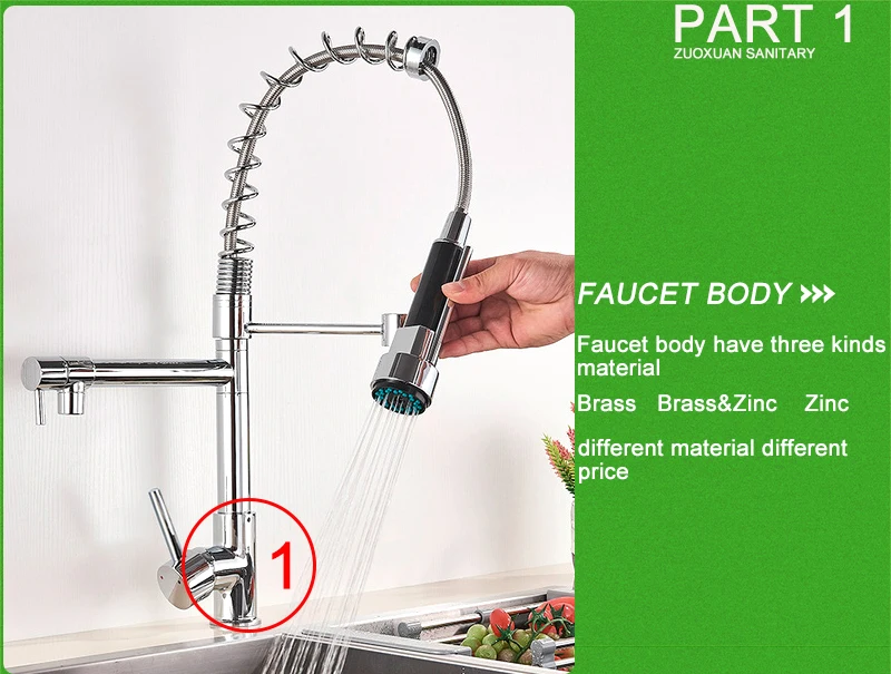 Zuoxuan Modern C Thermostatic Single Handle Pull Down Sprayer Kitchen Mixer Sink Kitchen Tap Faucets