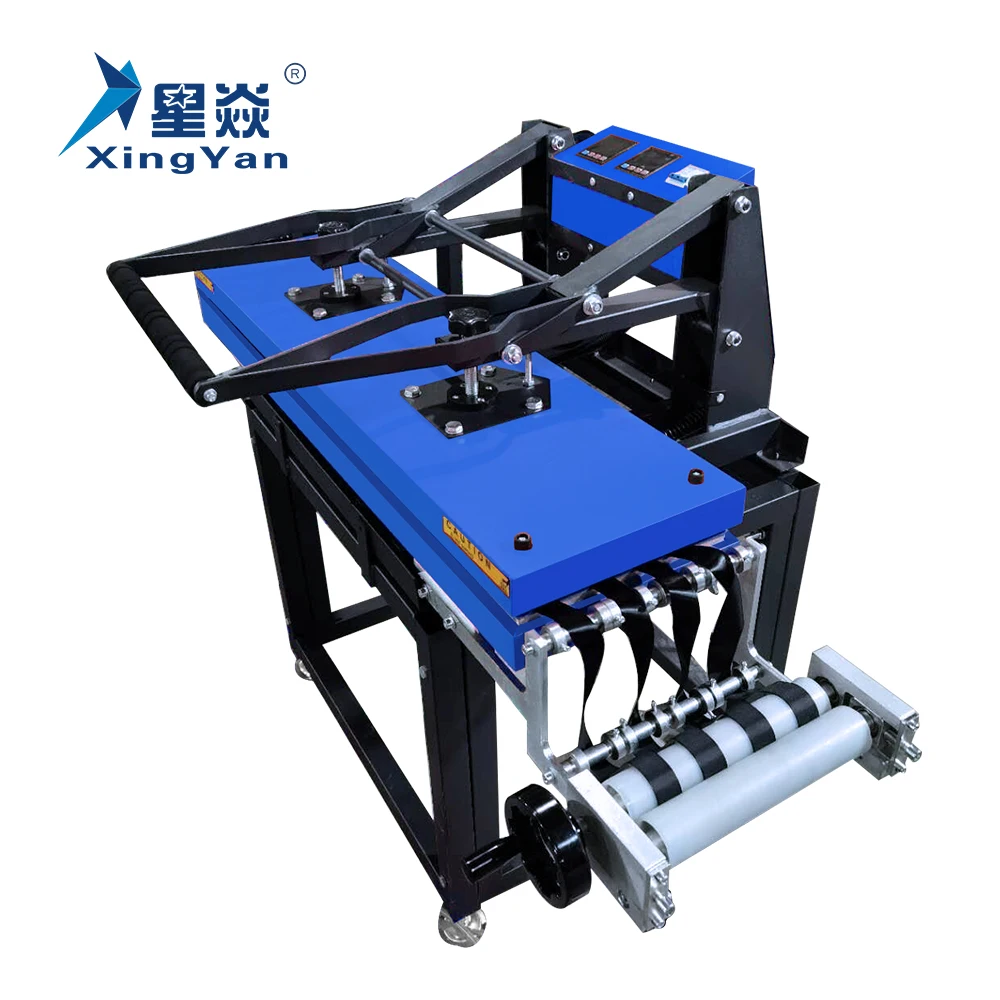 Xingyan large format clamshell heat press machine 25*100 belt roller ribbon Double Heating Platens lanyard printing machine