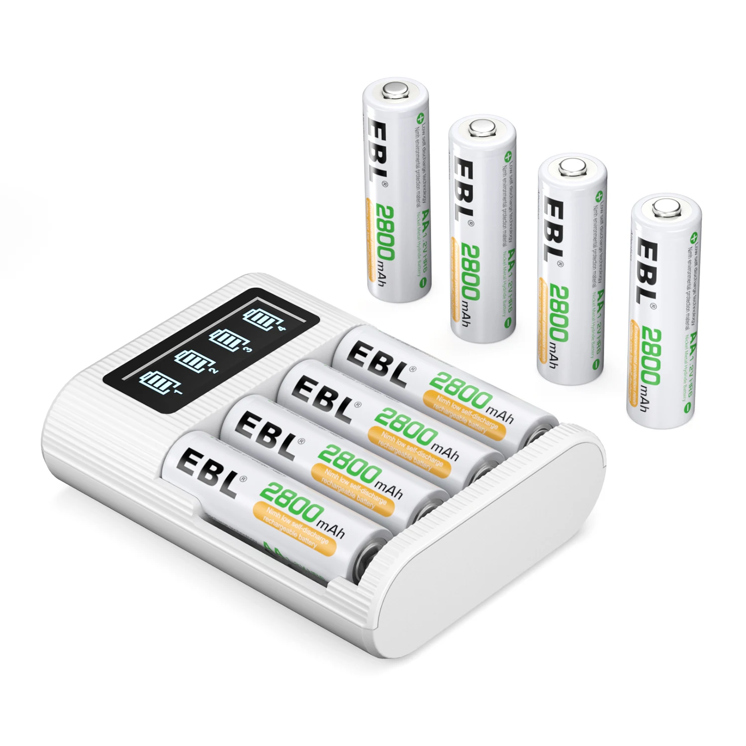 EBL 8 упаковок перезаряжаемые батареи AA 2800mAh и USB Type-C зарядное устройство с ЖК-экраном для AAA