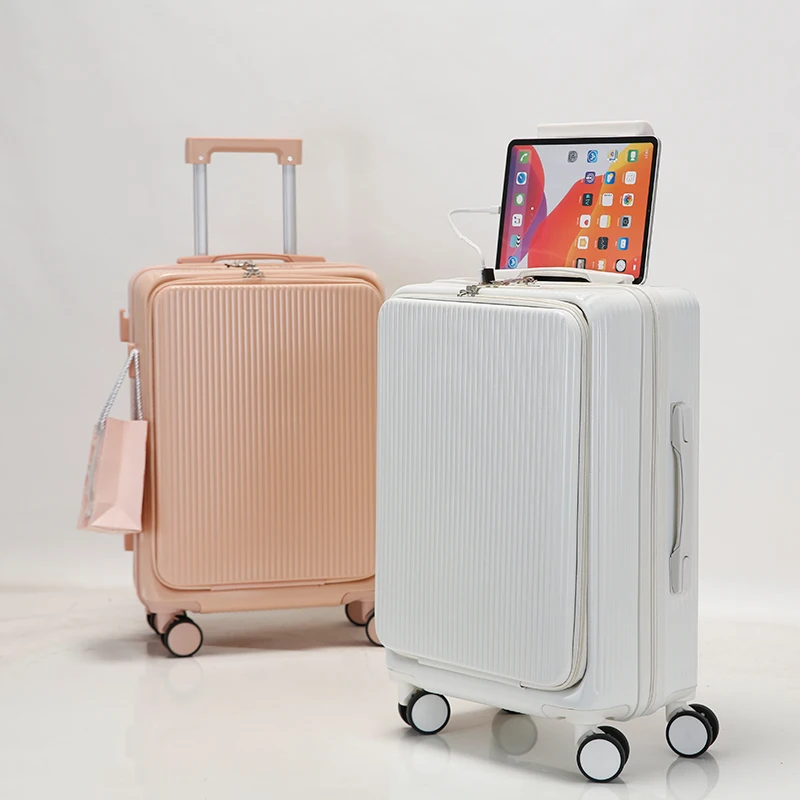 Hot Selling Multifunctional Design  ABS PC Hard Side Suitcase Travel Bags Luggage With USB Charger And Cup Holder