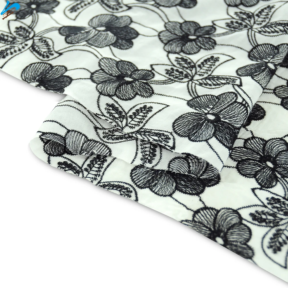 Customization Wholesale Elegant Black Flower Cotton Soft Embroidery Lace Trim Fabric Featured Embroidery Fabrics for Clothing