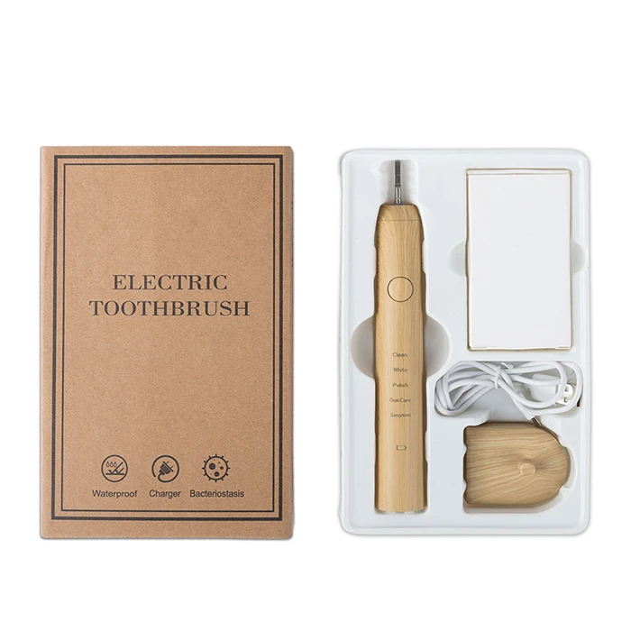 Bamboo Electric Toothbrush Sonic Toothbrush IPX7 Waterproof 2 Minute Timer with 2 Replaceable Bamboo Toothbrush Head