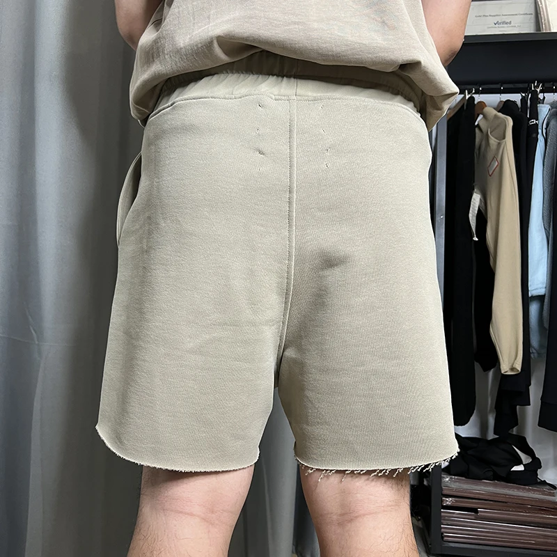 Custom Heavyweight Cotton Men Summer Short Raw Hem Shorts Sports Drawstring Shorts