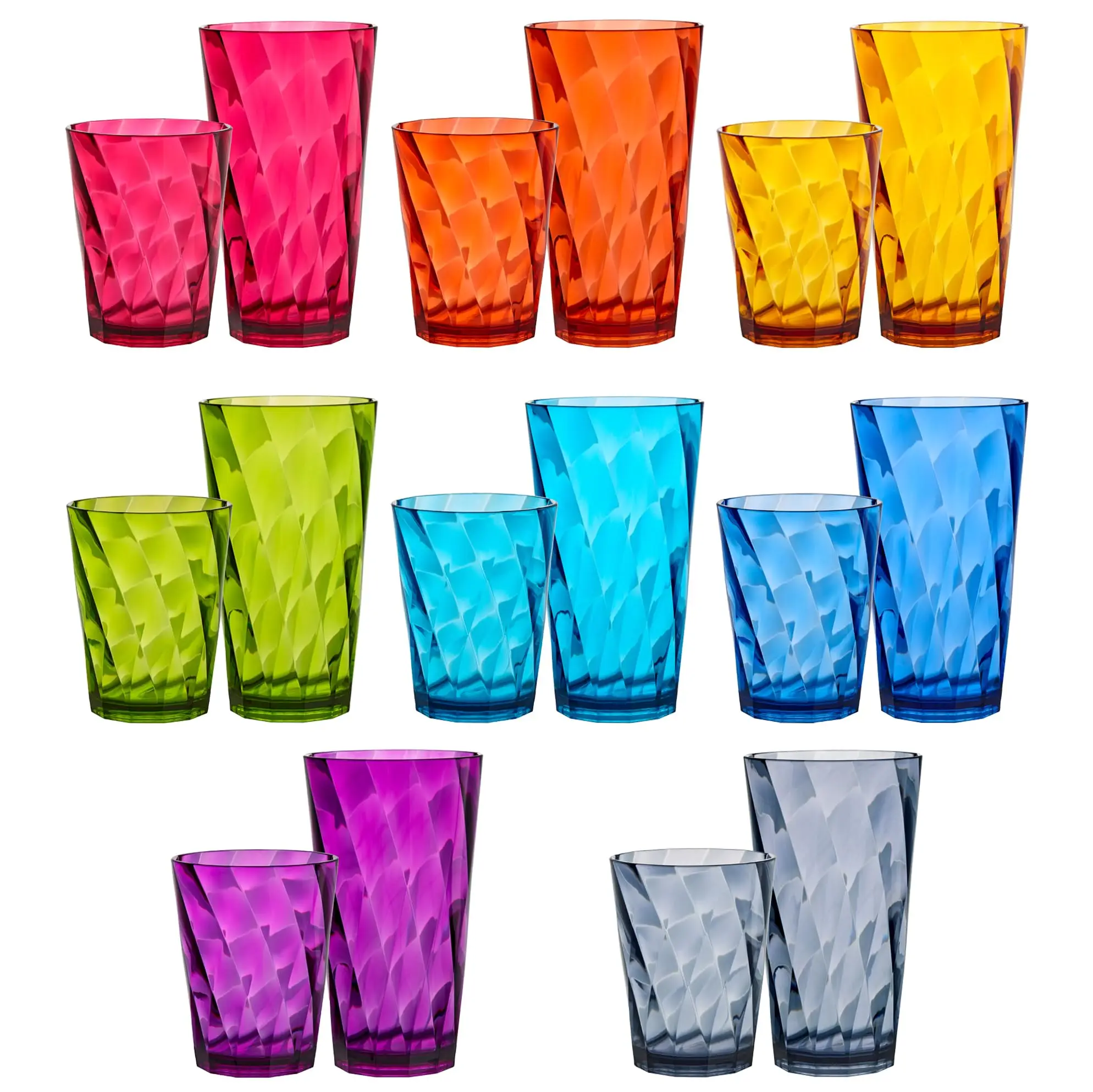 Acrylic Optix Plastic Reusable Drinking Glasses Rocks  Water Cups in Jewel Tone Colors | BPA-Free Tumblers
