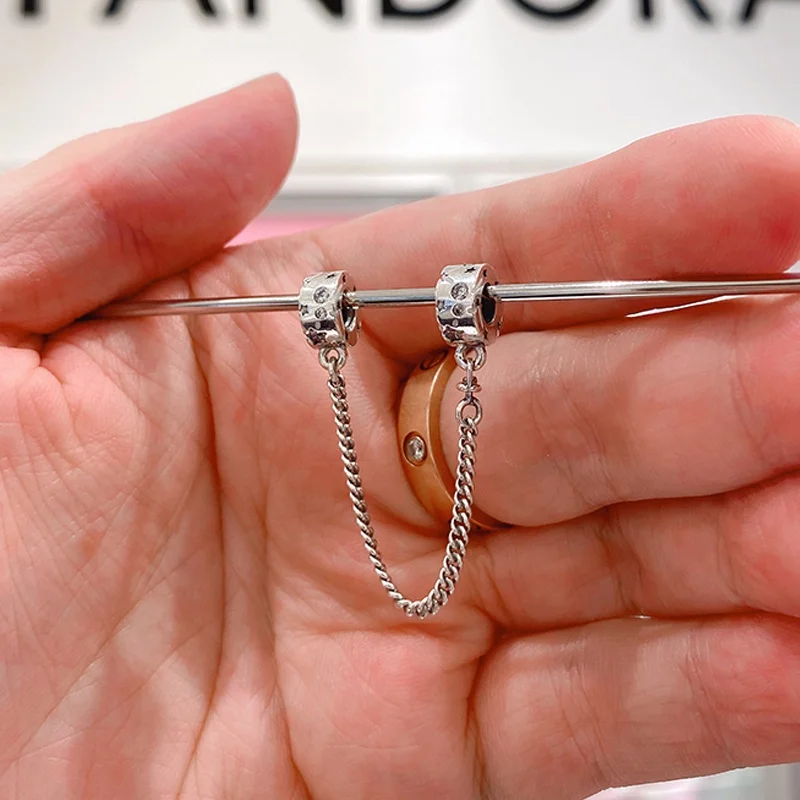 Hot sale silver-studded Safety Chain fits Bracelet DIY Family Heart CharmJewelry  for Ladies Jewelry Gifts of Mothers Day