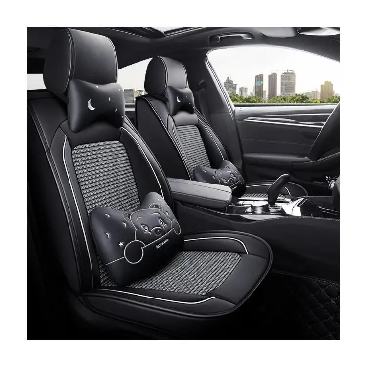 LuluAn Cartoon Ice Silk Business PU PVC Car Seat Covers with headrest Car Interior for Altima Flax Hiace Venza Hyundai Sorento
