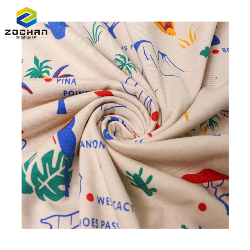 Eco-friendly printing textile 100% Australia cotton printed jersey Sustainable zoo print knit Sheer fabric for kids Underwear