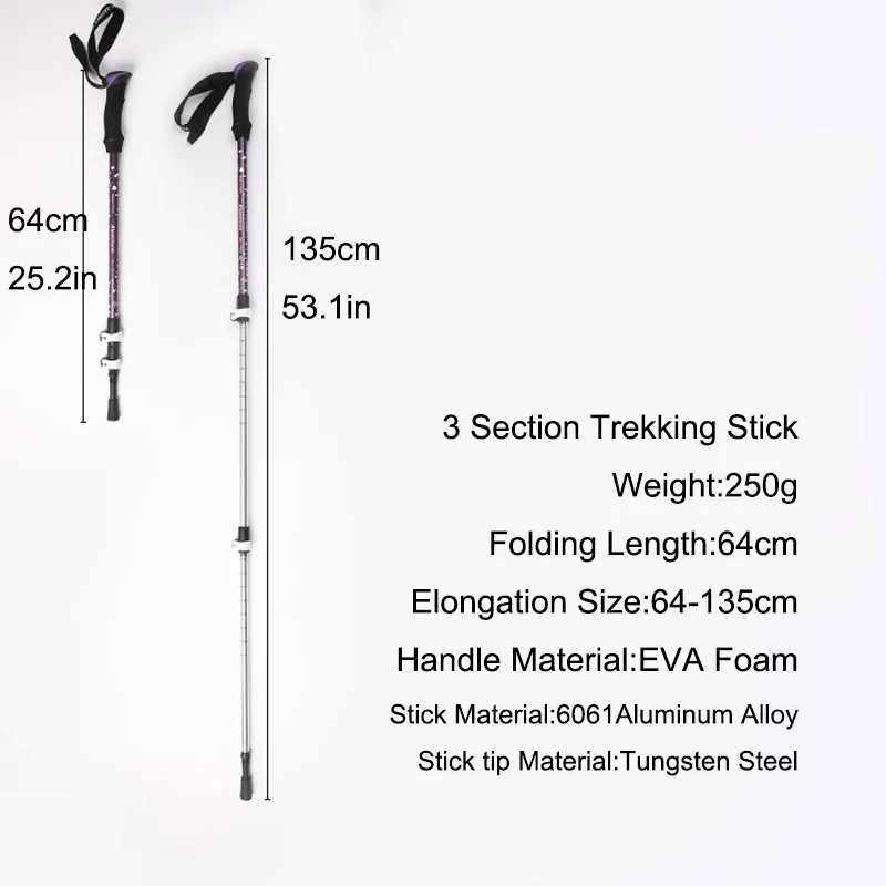 Trekking Poles Telescopic Lightweight Aluminum Walking Sticks Shock-Absorbent Hiking Climbing  Poles Adjustable Alpenstock