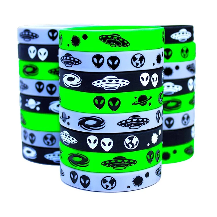 Factory custom rubber bracelets aliens style silicone wristbands cute funny aliens wrist bands great for themed parties