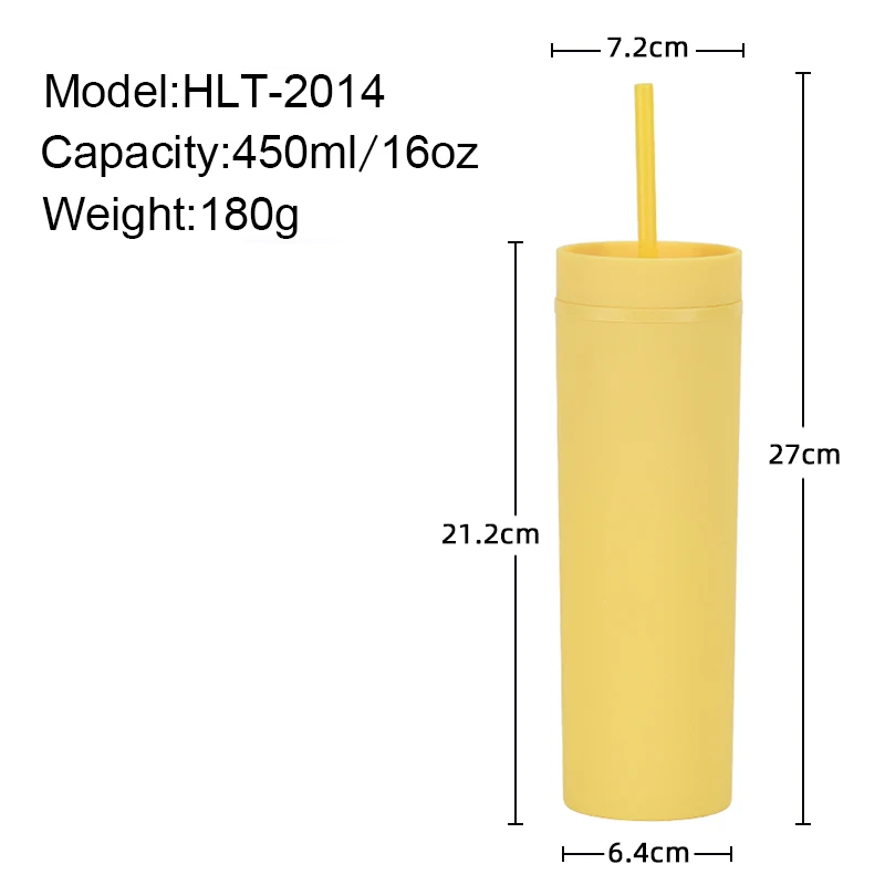 SKINNY Double layered Plastic Cup Customized Simple Rubber Paint Water Cup 16 OZ Sealed Straight Straw Cup