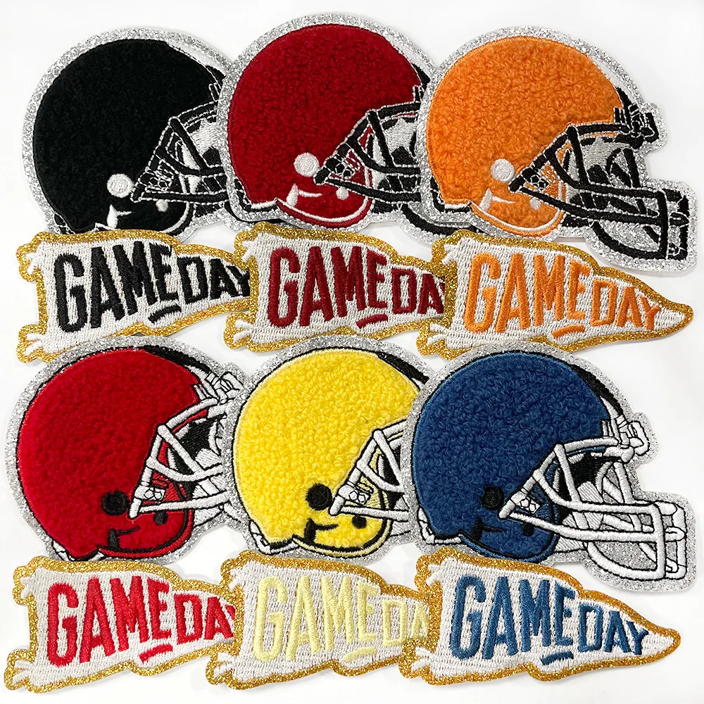 Game Day stadium Gold Glitter patch Cheer helmet silver glitter patches sports flag trucker hat patches