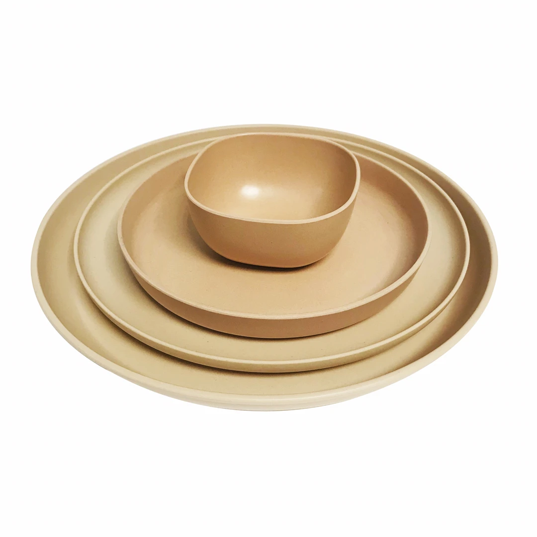Handmade Natural Solid Multicolored Bamboo Fibre Tableware Biodegradable Dinnerware Sets