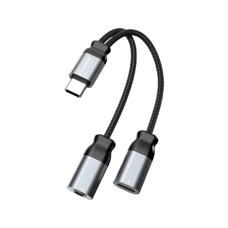 Custom Oneday ODA05 T-ypec to 3.5 AUX + T-ypec digital adapter cable  Headphone Aux Jack DAC nylon Braided Cable Cord