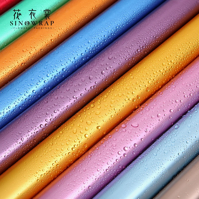 SINOWRAP New Flower Wrapping Paper 58*58CM Metal Texture Glossy Surface Waterproof Packaging Paper 20pcs Florist Supplies