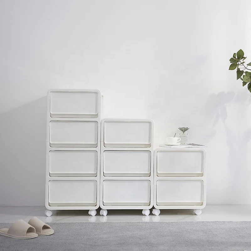 Home Simple White Plastic Drawer Storage Cabinet with Wheels for Bathroom Bedroom Office Living Room