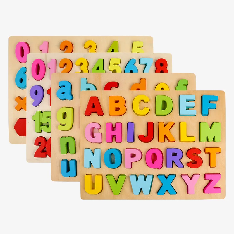 Children Toddler English Montessori Board Alphabet Abc Letter Number Kids Educational Learning Toys Wooden Puzzle Board For Kid
