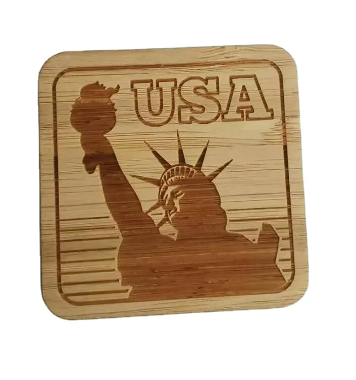 Customized creative Bamboo wood laser engraved USA landmark building souvenir fridge magnet
