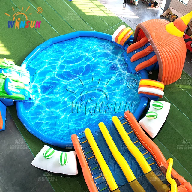 WINSUN giant fun water park city amusement Children water park inflatable water slide with big pool for sale  outdoor