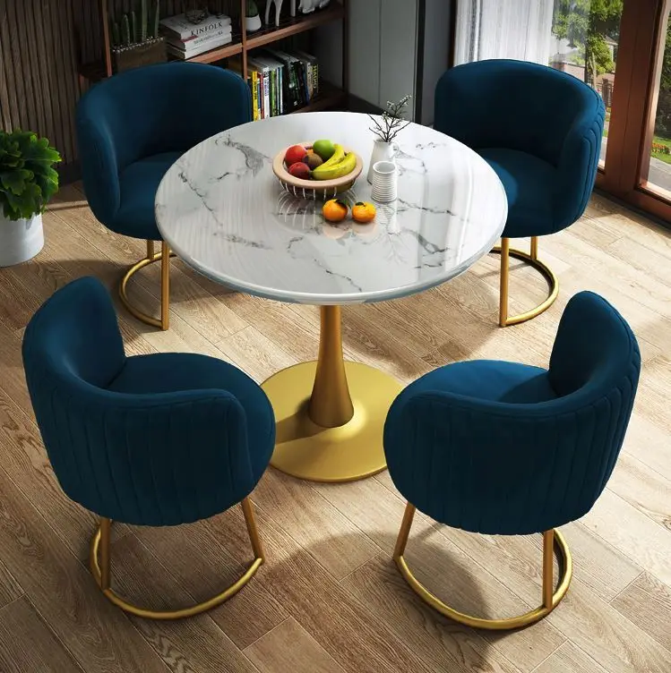 Modern Custom Bar Restaurants table Cafe Shop Gold Wroght Metal Iron High Marble Table and chairs set