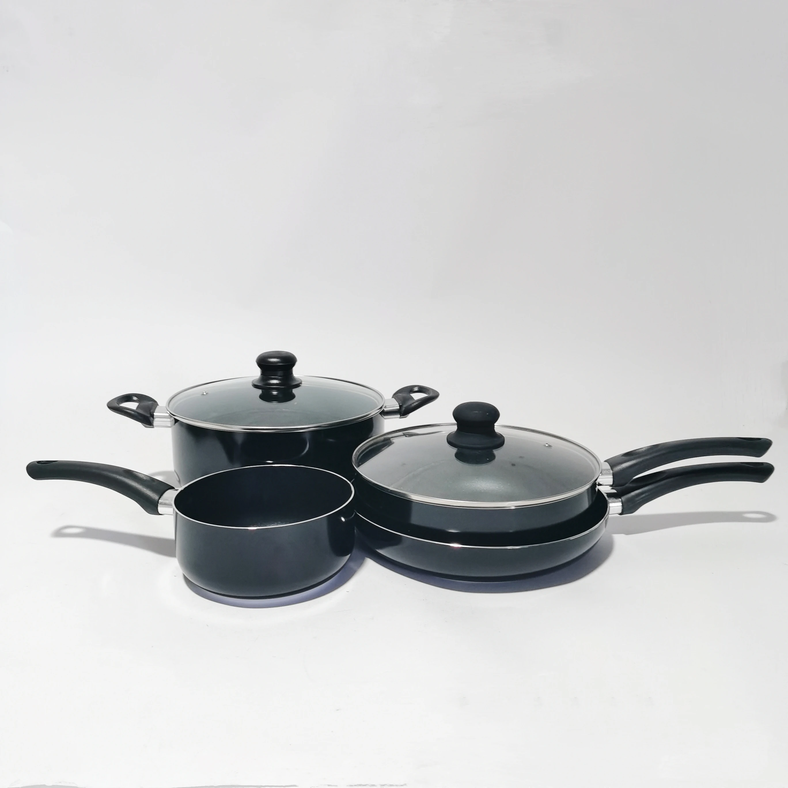Non Stick Glossy Black Color Cookware Set Sauce Pan Set Kitchen Using Cooking Pot