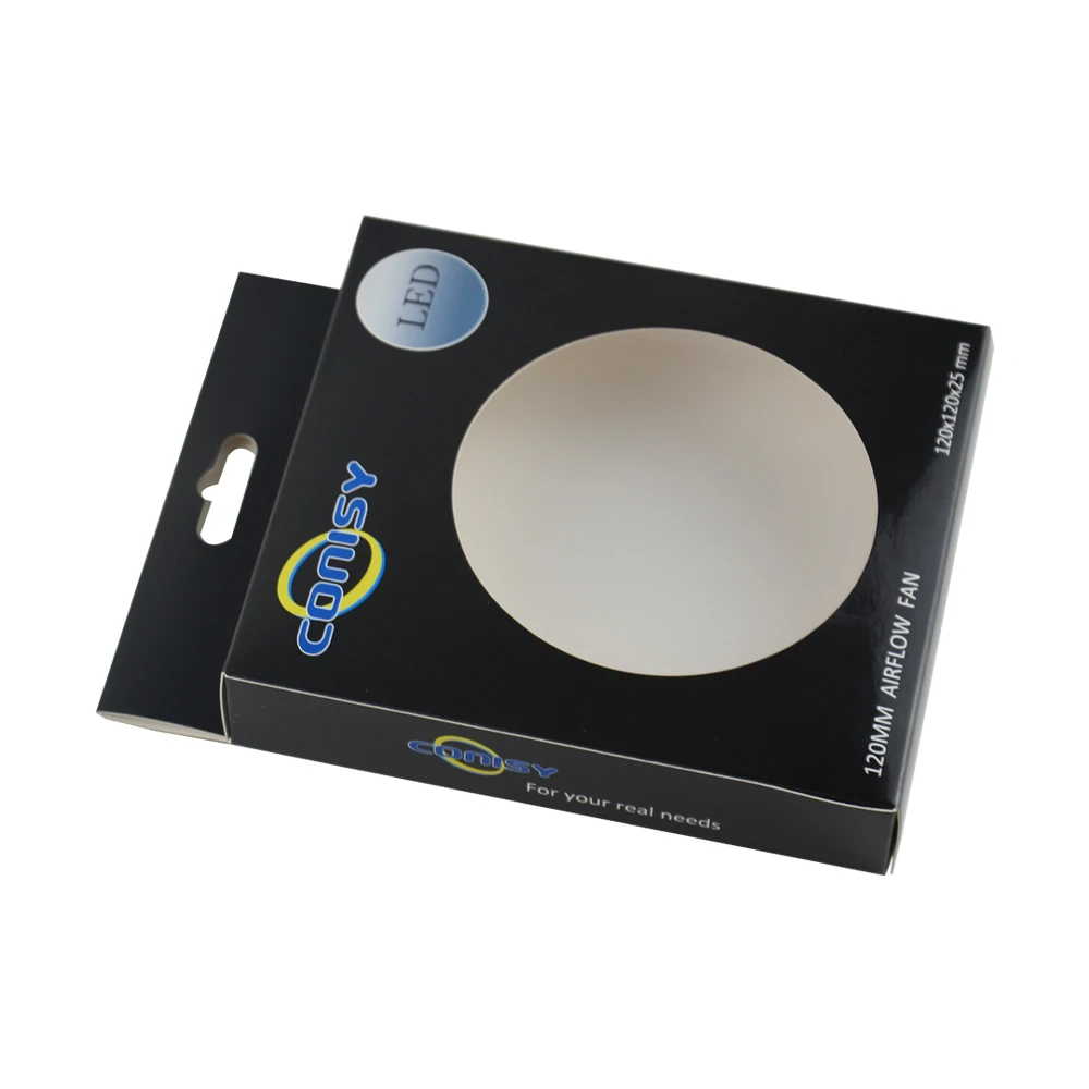 Custom Printing Card Paper Clear PET Window PC Case Airflow Cooling Fan Packaging Hanger Box with Blister Tray