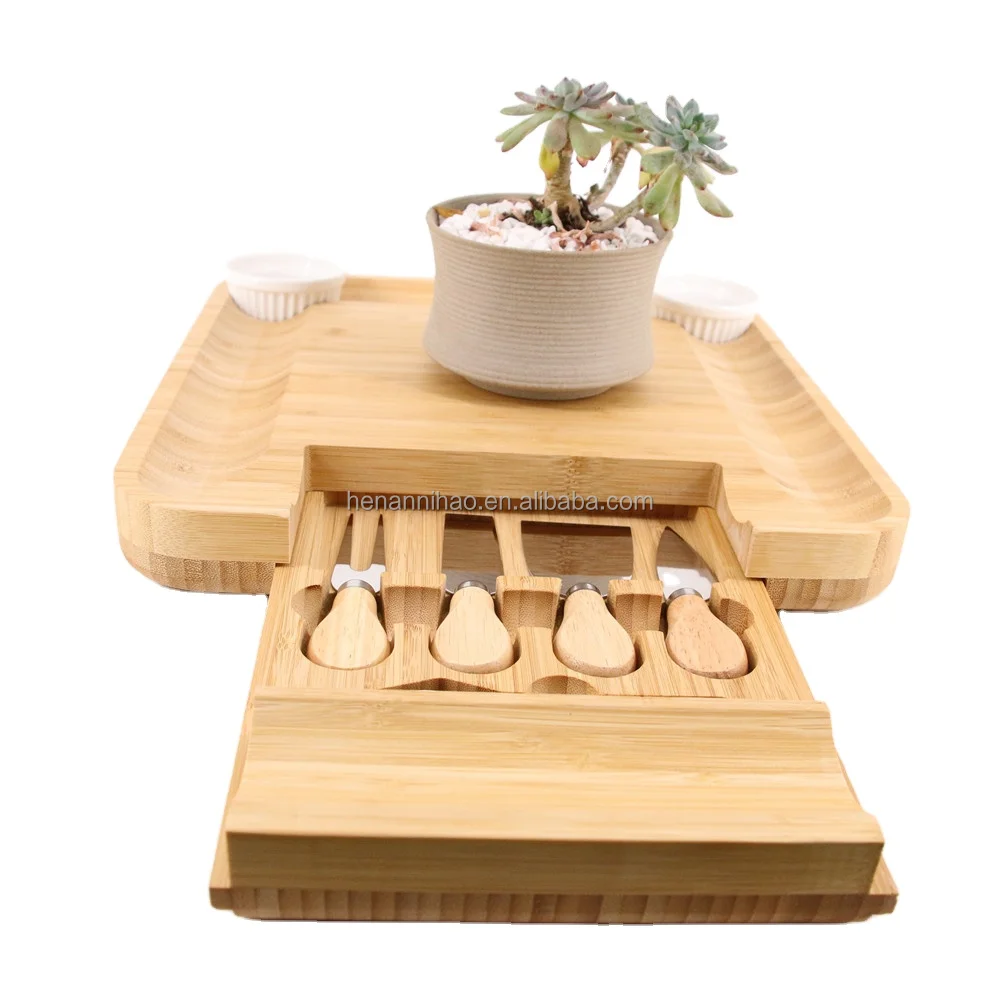 Cheese Board and Knife Set Bamboo Charcuterie Platter & Serving Tray for Cheese,Wine, Crackers, Brie and Meat