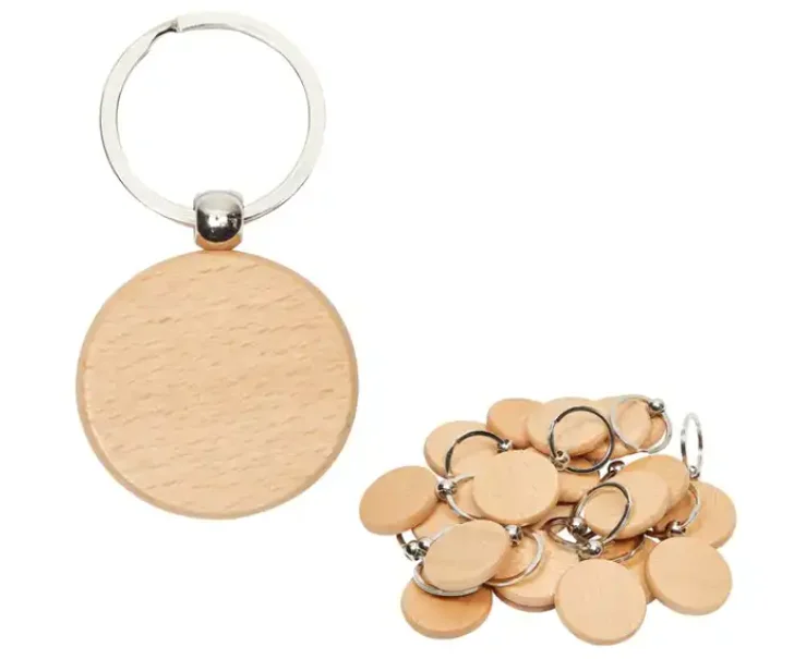 Round Wooden Key Tags with Ring Unfinished Wooden Blank Key Chain