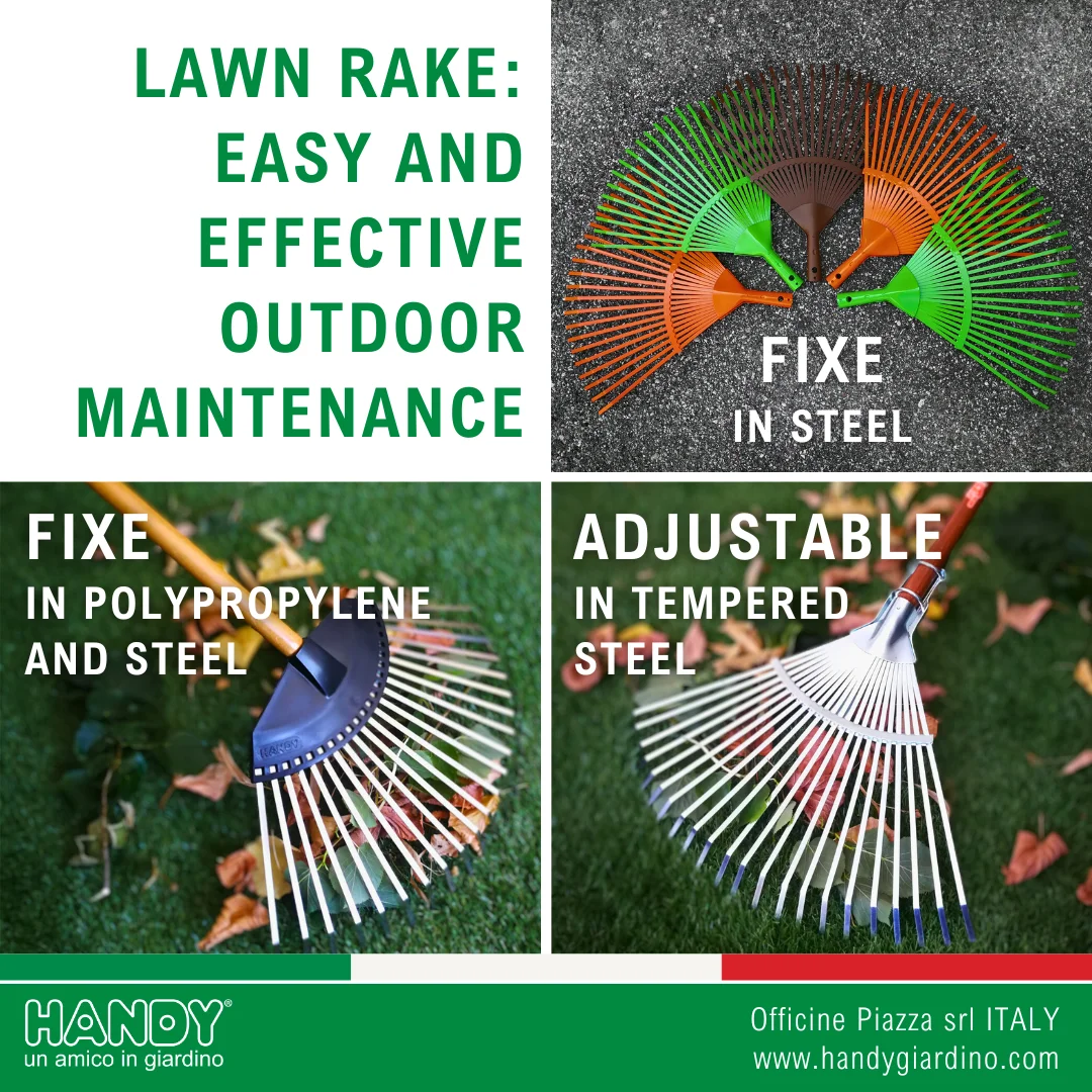 Italian Manufactured Galvanized Steel Lawn Rake 22 Tines Superior Quality Gardening Cleaning Wood Handle Long Landscaping