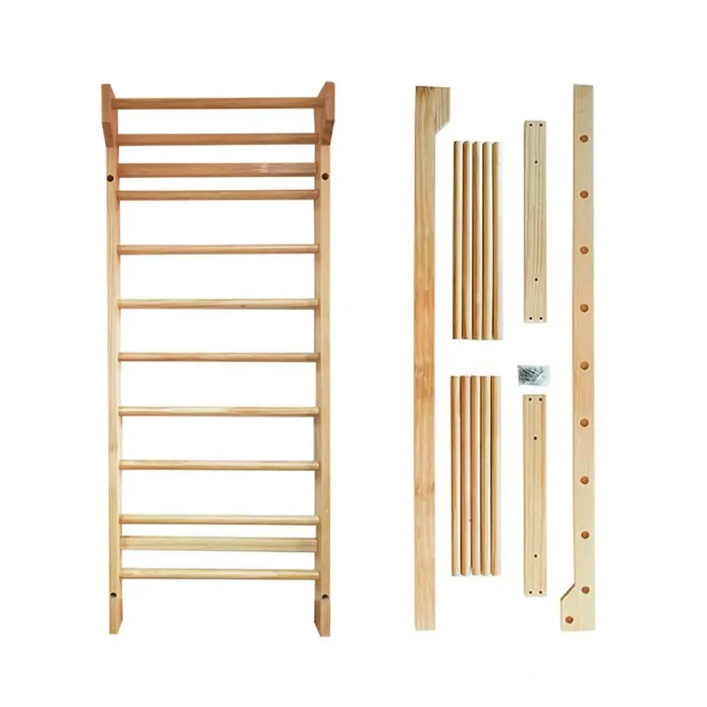 Indoor Wooden Swedish Ladder Gym Wall Hanging Rod With Wall Hanging Rod Wooden Bar