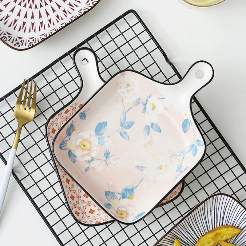 Under Glazed Kitchen Ceramic Baking Tray With Handle