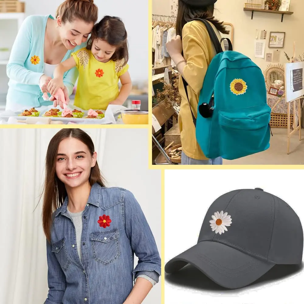 Factory Iron on Patches Ready to ship embroidery Sunflower Bee badge patches wholesale custom logo patches for clothes