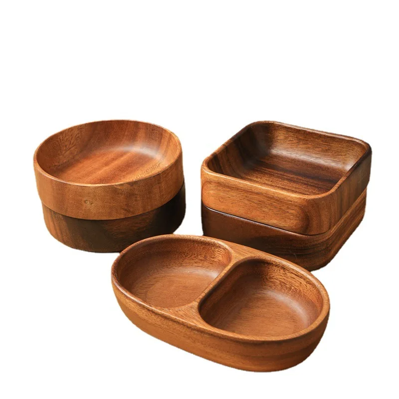 Hollowed-out whole wood black walnut bowl, square stackable tray for dried fruit plate