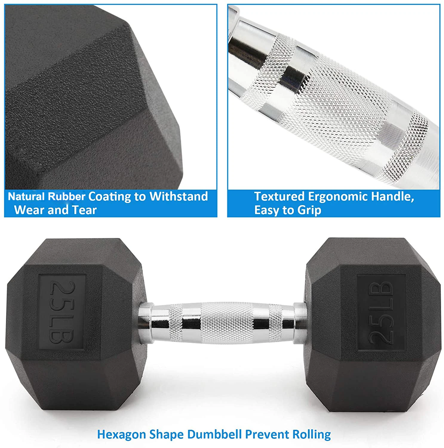 5-120lb 1-50kg customize rubber coating hex dumbbell for sale