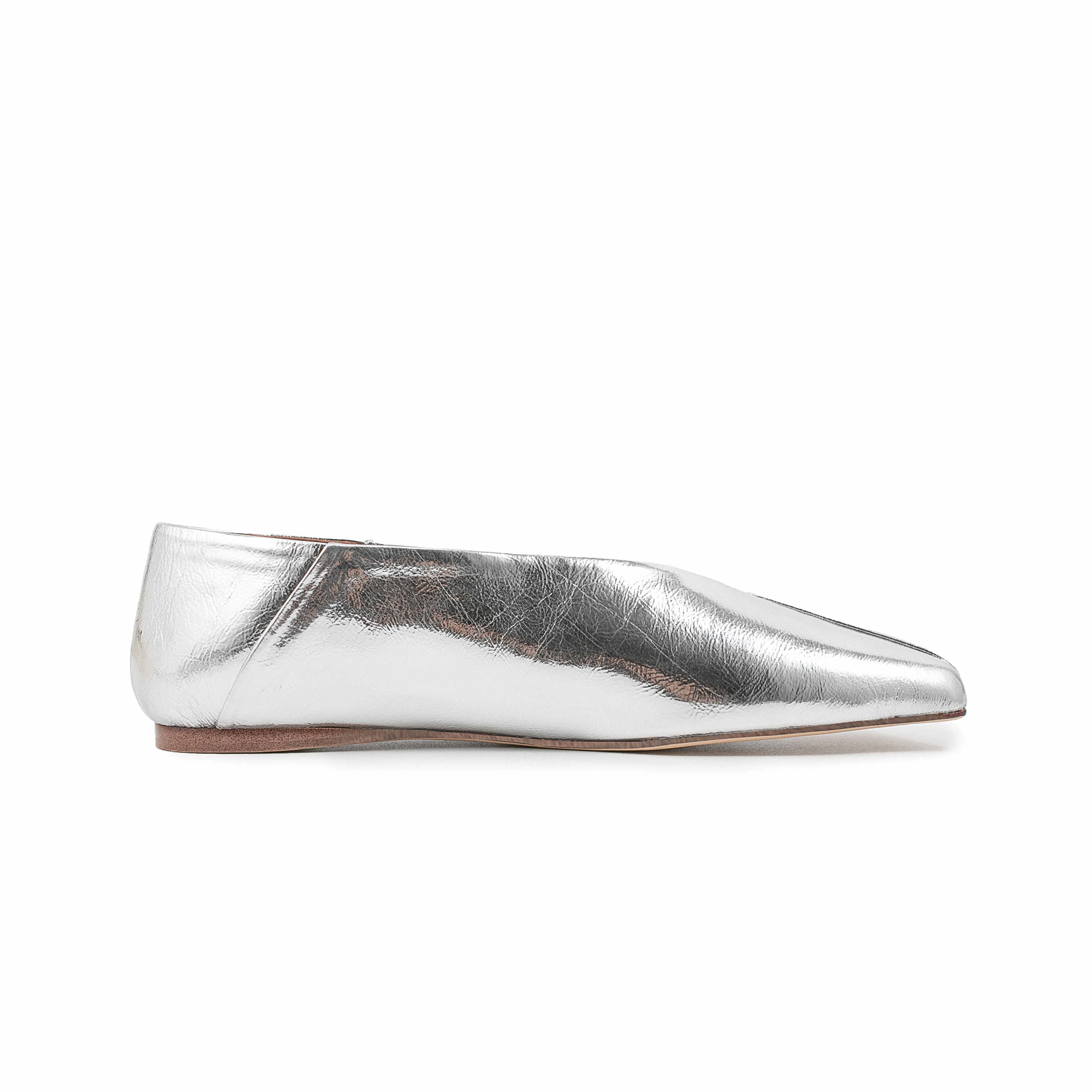 Classy Silver Genuine Leather Women Spring Pumps Boat Shoes Fashion Square Toe Ladies Ballet Flats