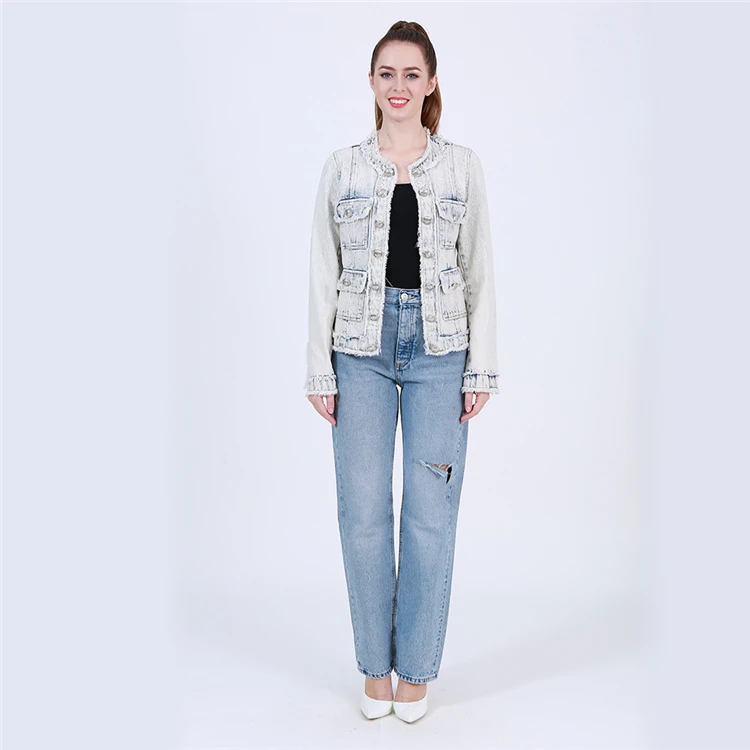 OEM Big Button Women Plus Size Custom Logo Jean Jacket Suppliers