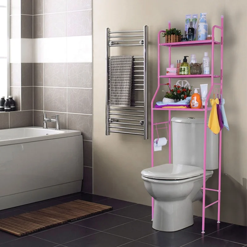 Cheap Triple Tier Floor metal steel tube pipe storage bathroom toilet rack
