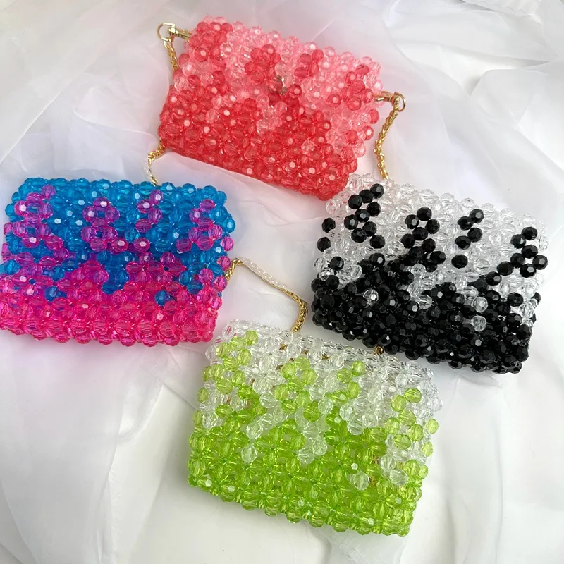 JC new gradient color beaded mini wallet handmade knitting bag finished ladies cell phone crossbody bag clutch card bag